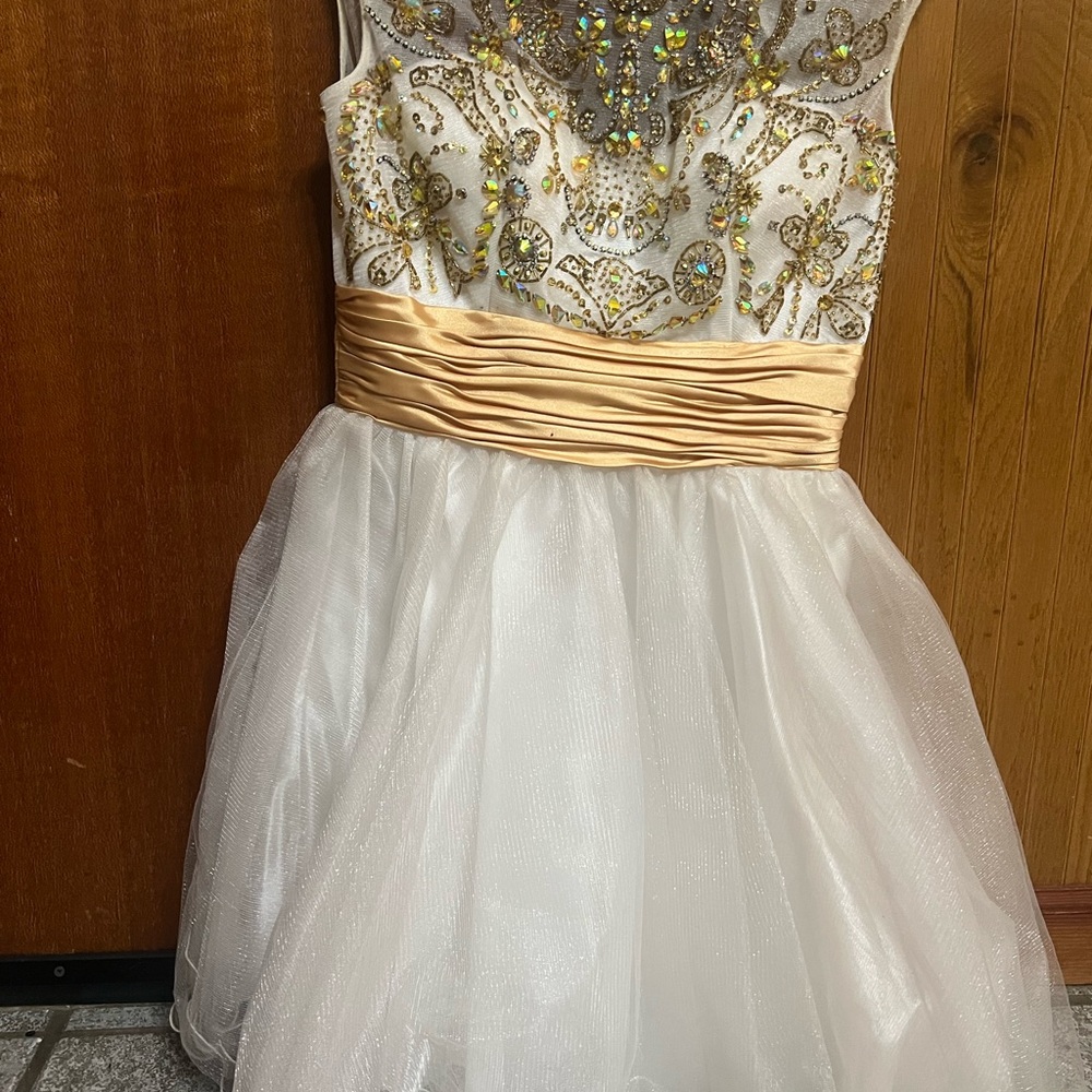 Stunning White and Gold Embellished Prom Dress